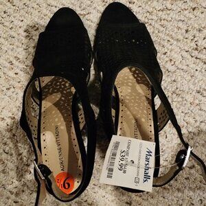 Adrienne Vittadini Black Slingback Perforated Design Wedge Sandal Size 91/2